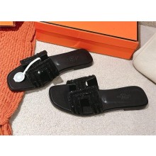 Hermes sequins flat Oasis Sandals in suede leather black 2025