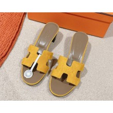 Hermes Heel 5cm Oasis Sandals in suede leather yellow 2025