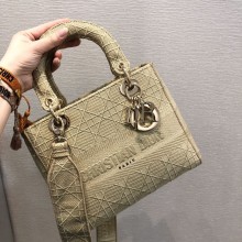 Lady Dior Medium Bag in Embroidered Canvas champagne 2020