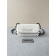 balenciaga Women's Gossip Xs Bag With Chain In Extra Supple Crocodile Embossed Calfskin in white