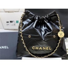 CHANEL Shiny Crumpled Calfskin & Gold-Tone Metal 22 small handbag black AS3260 2024 (ORIGINAL QUALITY)
