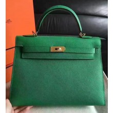 Hermes Kelly 28cm/32cm Bag In Original Epsom Leather With Gold/Sliver Hardware Green 