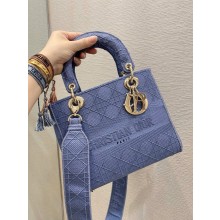 Lady Dior Medium Bag in Embroidered Canvas gray blue 2020