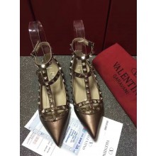 VALENTINO SHEEPSKIN CAGE ROCKSTUD BALLET FLAT Coffe