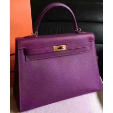 Hermes Kelly 28cm/32cm Bag In Original Epsom Leather With Gold/Sliver Hardware Purple