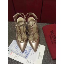 VALENTINO ROCKSTUD ANKLE STRAP SHEEPSKIN PUMP 9.5CM Gold
