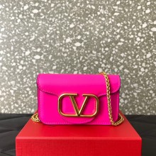 Valentino MICRO BAG WITH LOCÒ CHAIN IN METALLIC CALFSKIN FUCHSIA 2023