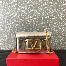 Valentino MICRO BAG WITH LOCÒ CHAIN IN METALLIC CALFSKIN LIGHT GOLD 2023