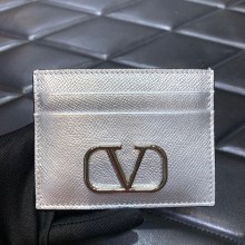 Valentino Garavani VLogo Signature cardholder in metallic silver calfskin 2023