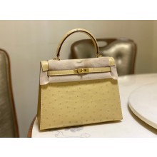 HERMES OSTRICH LEATHER KELLY 25 BAG light yellow