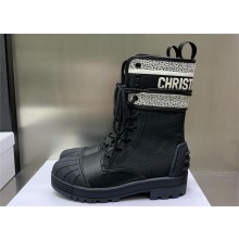 dior Black and White Technical Fabric and Black Calfskin D-Major Ankle Boot 2023