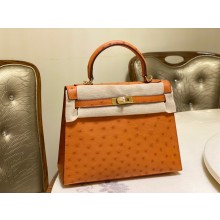 HERMES OSTRICH LEATHER KELLY 25 BAG orange