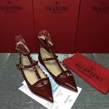 VALENTINO PATENT CAGE ROCKSTUD BALLET FLAT dark red