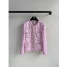 CHANEL PINK Iridescent Cotton, Wool Tweed & Imitation Pearls JACKET P78974 2025