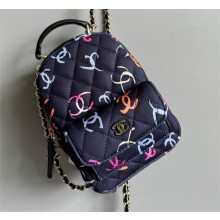 Chanel Printed Fabric & Gold-Tone Metal Black & Multicolor Classic Mini Backpack AP3753 2024