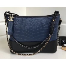 Chanel Croco Pattern Gabrielle Small/Medium Hobo Bag A91810/A93824 Dark Blue/Black 2018