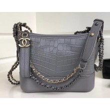 Chanel Croco Pattern Gabrielle Small/Medium Hobo Bag A91810/A93824 Gray 2018