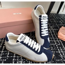 Miu Miu Plume nappa leather and suede sneakers 5E114E White/Blue 2024