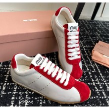 Miu Miu Plume nappa leather and suede sneakers 5E114E White/Cerise 2024
