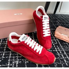 Miu Miu Plume suede sneakers 5E114E Scarlet 2024