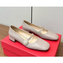 Valentino MARY-JANE PRESHOES BALLERINA IN KIDSKIN WITH JEWEL BUTTON 20MM grey 2025