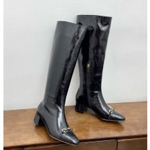 Ferragamo  Gancini detail below-the-knee boots patent calf leather black heel 5.5cm 2024