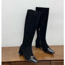 Ferragamo  Gancini detail below-the-knee boots calf leather/lambskin black heel 5.5cm 2024