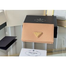 Prada Small Saffiano Leather Wallet 1MC122 Enameled metal triangle logo nude spring 2024