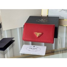 Prada Small Saffiano Leather Wallet 1MC122 Enameled metal triangle logo red 2024