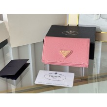 Prada Small Saffiano Leather Wallet 1MC122 Enameled metal triangle logo pink 2024