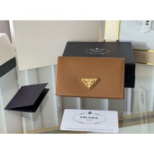 Prada Small Saffiano Leather Wallet 1MC122 Enameled metal triangle logo brown/gold 2024