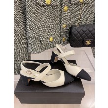 CHANEL HEEL 6.5CM SHEEPSKIN SANDALS white/black 2022