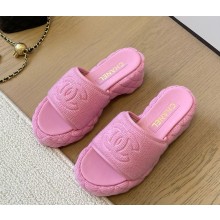 Chanel platform kint slippers with CC logo pink 2024 