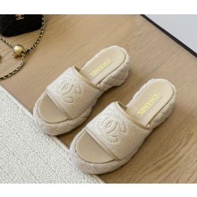 Chanel platform kint slippers with CC logo beige 2024 