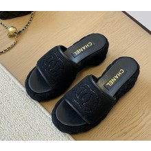 Chanel platform kint slippers with CC logo black 2024 