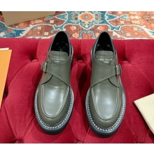 Louis vuitton heel 5.5cm platform loafers in calf leather green 2024