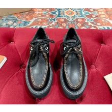 Louis vuitton heel 5.5cm platform lace-up loafers in calf leather black 2024ss
