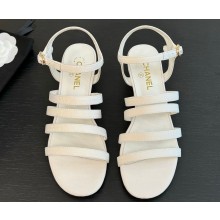 Chanel satin sandals with cc logo white 1216-2025