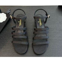 Chanel satin sandals with cc logo black  1216-2025