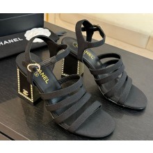 Chanel satin sandals with cc logo black heel 7cm 1216-2025