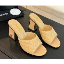 Chanel Lambskin Quilting slippers beige heel 7cm 2025