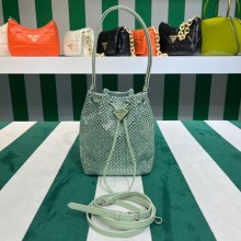 Prada Crystal Bucket Bag 1BE067 green 2022 