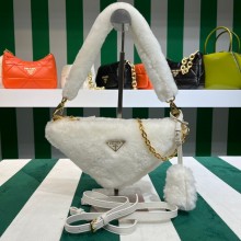 Prada Triangle Shearling Mini Bag 1BC543 white 2023 
