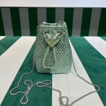 Prada Crystal Embellished Satin Mini Pouch 1NR016 green 2022