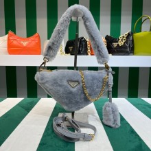 Prada Triangle Shearling Mini Bag 1BC543 blue 2023 