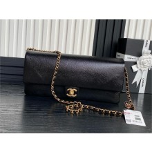 chanel Shiny Grained Calfskin & Gold-Tone Metal Maxi Clutch Bag AS5182 BLACK 2024