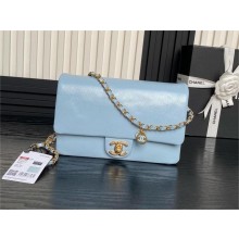 CHANEL Shiny Grained Calfskin & Gold-Tone Metal Mini Flap Bag AS5218 BLUE 2024