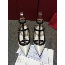 VALENTINO SHEEPSKIN CAGE ROCKSTUD BALLET FLAT White Black