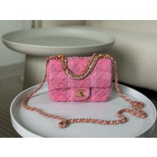 chanel Cotton Tweed, Imitation Pearls & Gold-Tone Metal Pink & Dark Pink Mini Flap Bag  AS4385 2024(ORIGINAL QUALITY)
