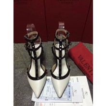 VALENTINO ROCKSTUD ANKLE STRAP SHEEPSKIN PUMP 6.5CM WHITE BLACK
